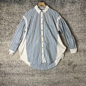 We The Free Shirt Womens Small Blue Striped Button Front Tunic Boho Hi Low Top